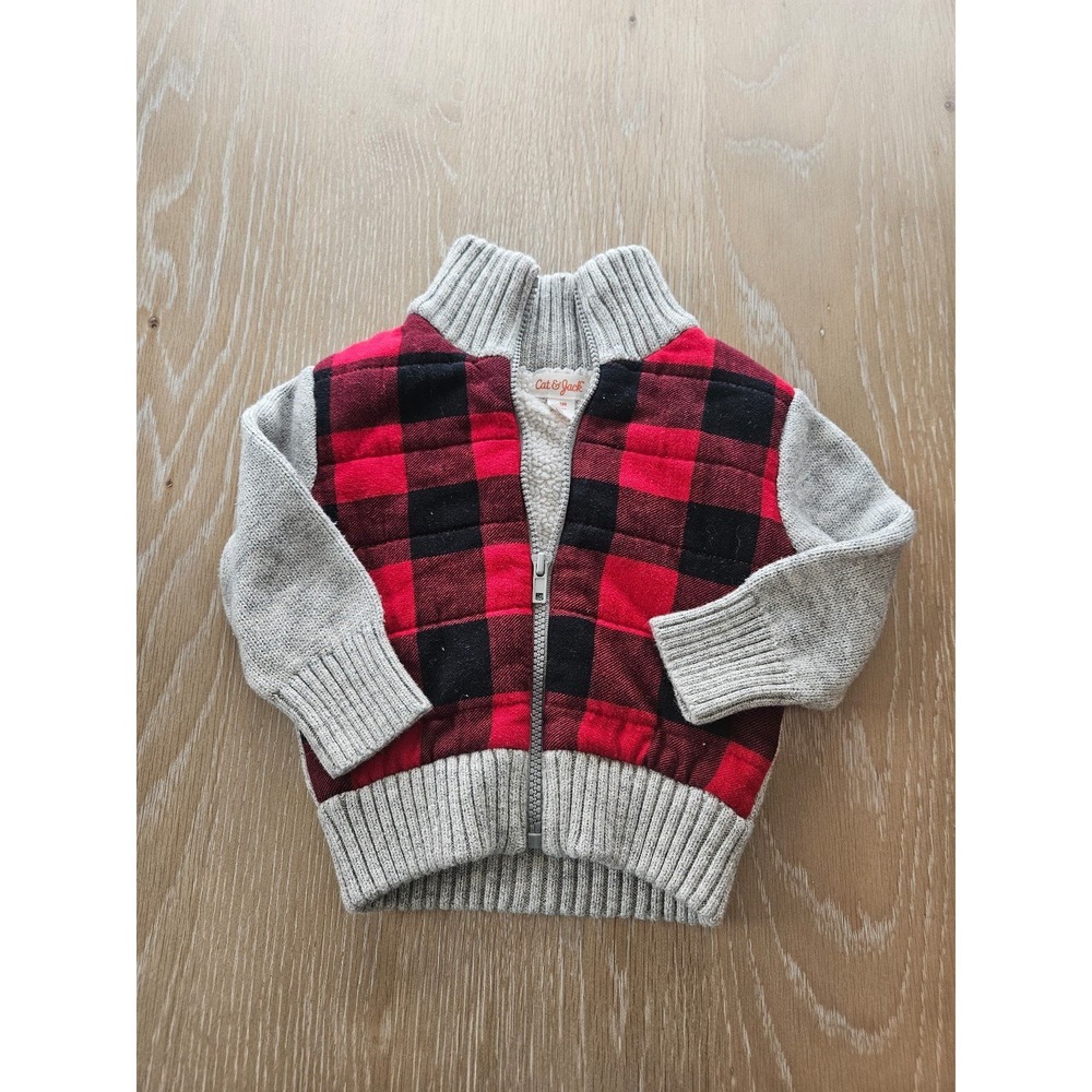 Cat and jack baby boy red plaid sweater 12 mos